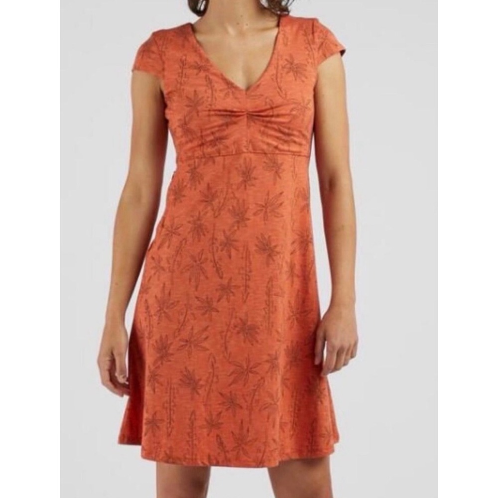 Toad&Co Orange Rosemary Dress V-Neck A-Line Organic Cotton Medium